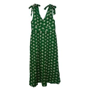 Lovely Melody Green Floral Maxi Dress Tie Shoulder V Neck Sleeveless Women's L